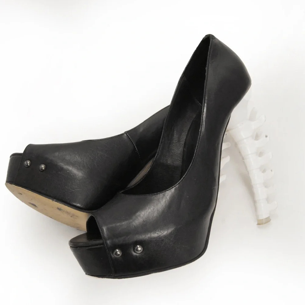 RARE Dsquared2 2010 White Skeleton Bone Spine Heel Black Leather Heels - Picture 4 of 6